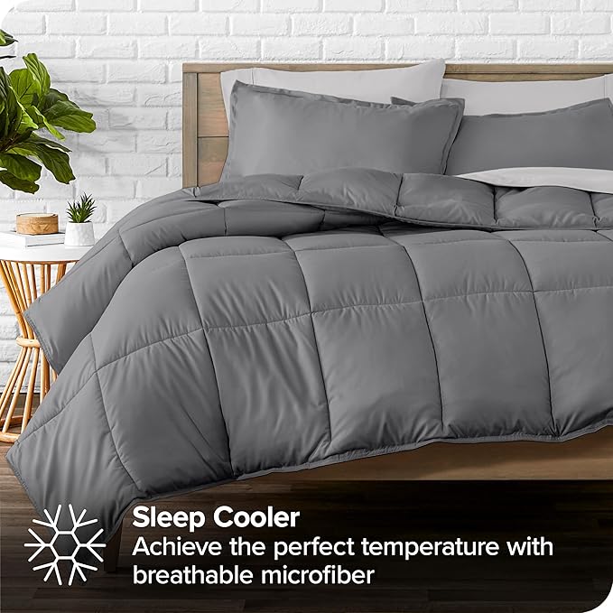Bare Home Bed-in-A-Bag 7 Piece Comforter & Sheet Set - Full - Goose Down Alternative - Ultra-Soft 1800 Premium - Bedding Set (Full, Grey/Light Grey)