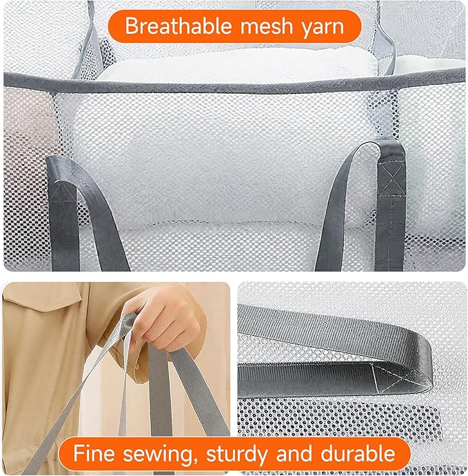 Large Collapsible Laundry Hamper, Gray Oxford Cloth 95L Capacity laundry basket with Handles,Breathable Mesh Design, Sturdy Steel Frame Clothes Hamper,26.8x12.2x17.7 Inch