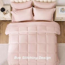 Love's cabin Queen Comforter Set Blush Pink, 7 Pieces Queen Bed in a Bag, All Season Bedding Sets with 1 Comforter, 1 Flat Sheet, 1 Fitted Sheet, 2 Pillowcase and 2 Pillow Sham