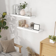 Fun Memories 32 Inch Floating Shelves, Wall-Mounted Bathroom Shelves Set of 2, 9.3 Inch Deep Floating Shelf Bookshelf for Living Room, Bedroom, Heavy-Duty Deep Storage Shelf for Wall, White Color