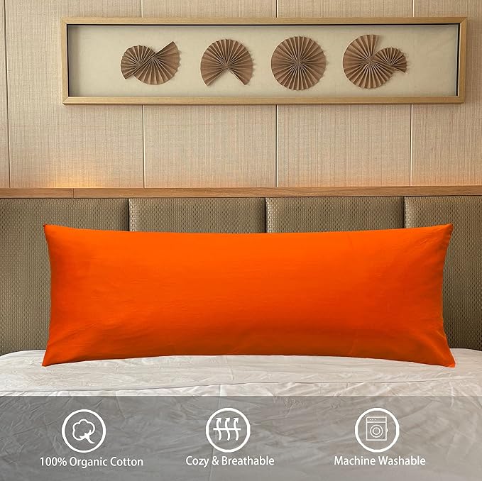 iMaylex Soft 100% Egyptian Cotton Zipper Pillow Case, Cozy and Lightweight Pillowcase, Easy Care, Orange, Body, 20'' x 48''