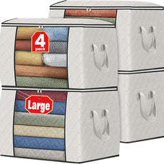 Fab totes 24 Gallons Clothes Storage, Foldable Thick Fabric Blanket Storage Bags, Containers for Organizing Bedroom, Closet, Clothing, Comforter, Organization with Handle (4 Pack,Ivory)