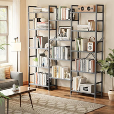 SUPERJARE Triple 5 Tier Bookshelf, Bookcase with 14 Open Display Shelves, Wide Book Shelf Book Case for Home & Office, Grey