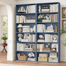 FOTOSOK 6-Tier Open Bookcase and Bookshelf Set of 2, Freestanding Display Storage Shelves Tall Bookcase for Bedroom, Living Room and Office,Blue