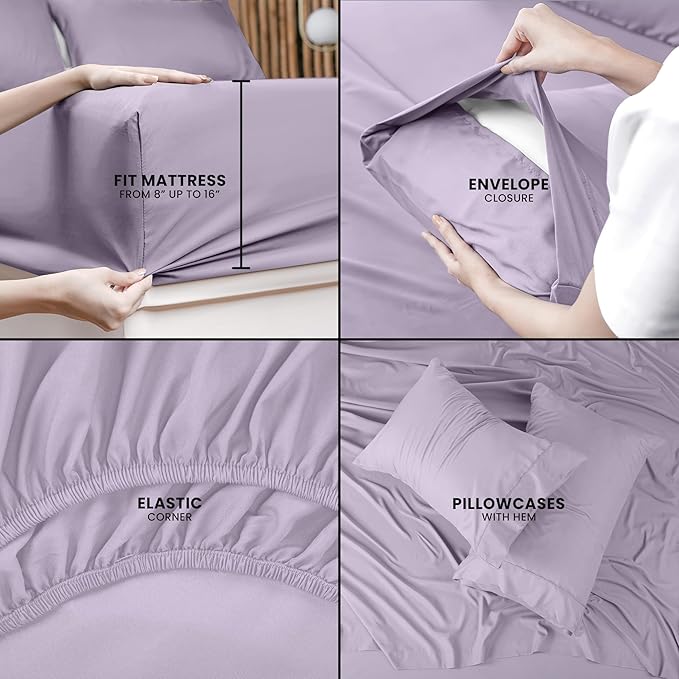 Utopia Bedding Full Sheet Set – 4 Piece Bed Sheets for Full Size Bed, Soft and Breathable Microfiber, Includes 1 Fitted Sheet, 1 Flat Sheet and 2 Pillowcases (Lavender)