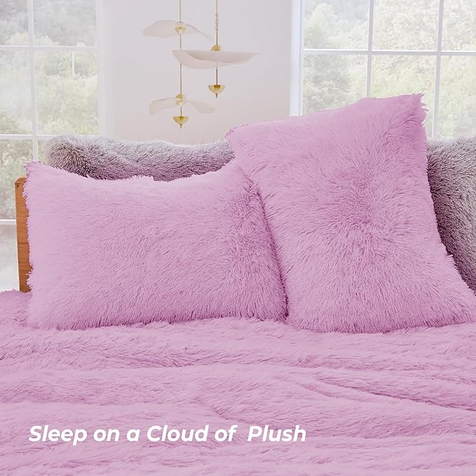 Sasttie 3-Piece Fluffy Duvet Cover King, Ultra Soft Faux Fur and Velvet Light Purple Comforter Cover, Luxury Fuzzy Bedding Sets for Winter Bed, Includes 1 Duvet Cover and 2 Pillowcases, No Comforter