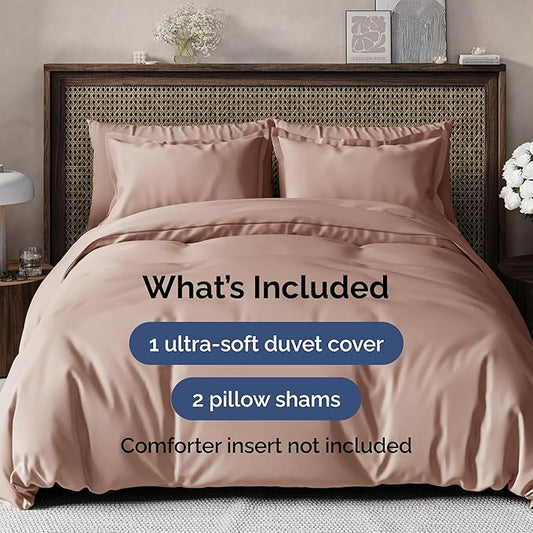 CGK Unlimited Duvet Cover Queen Size Set - Extra Soft Queen Size Duvet Cover 90 x 90 with 2 Pillow Shams - Hotel Quality, Fade Free with Zipper Closures & Ties - Bedding and Bed Linens Set (Mauve)