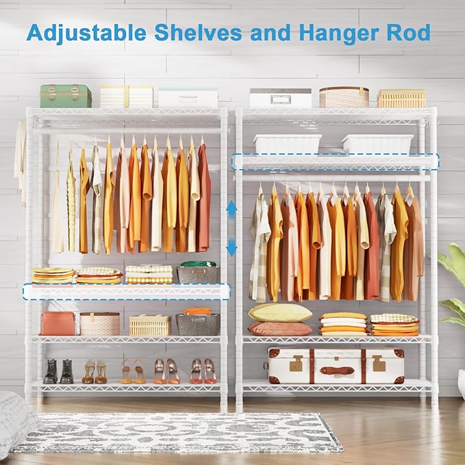 Ulif H4 Plus Garment Rack, 4-Tier Portable Clothes and Clothing Rack for Bedroom and Cloakroom, Closet Storage and Organizer Wardrobe System, 45" W x 14" D x 76.4" H, Load 522lbs, White