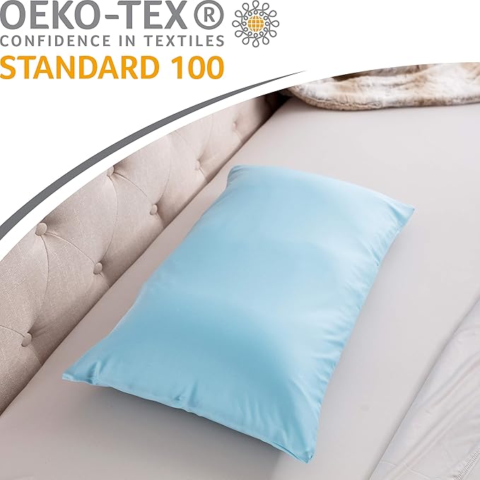 PILLOWY Cover Only for Premium Microbead Bed Pillow, Small Extra Smooth - Ultra Comfortable Sleep with Silk Like Anti Aging Cover 85% Spandex/ 15% Nylon Breathable, Cooling Sweet Baby Blue