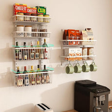 Over The Door Pantry Organizer, Pantry Organization and Storage, 6-Tier Deep Baskets Hanging Heavy-Duty Metal, Wall Spice Rack Seasoning Shelves for Home & Kitchen, Laundry Room Bathroom, White