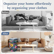 Vintage Spring Floral Laundry Hamper With Handle,Foldable Oxford Cloth Laundry Basket,20.8