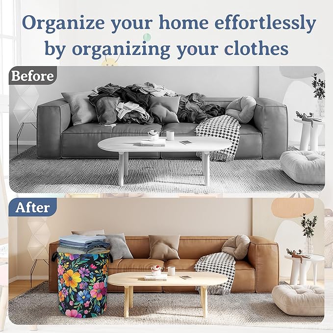 Vintage Spring Floral Laundry Hamper With Handle,Foldable Oxford Cloth Laundry Basket,20.8"x16" Clothes Storage Basket for Laundry Room/Bedroom/Bathroom