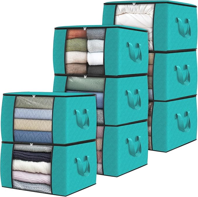 Fab totes Storage Bags,Clothes Blanket Storage Bins Foldable Closet Organizers with Reinforced Handle for Home Dorm Storage and Organization,Fabric Bags for Organizing Sheets,Clothing (Green,8 Pack)