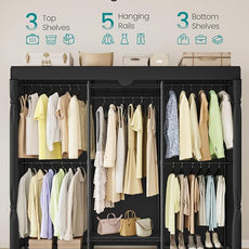 SONGMICS Heavy-Duty Clothes Rack, Garment Rack, Portable Closet, 68.7-Inch Wide Clothing Rack with Adjustable Mesh Shelves and Hanging Rails, Ink Black ULGR435B01
