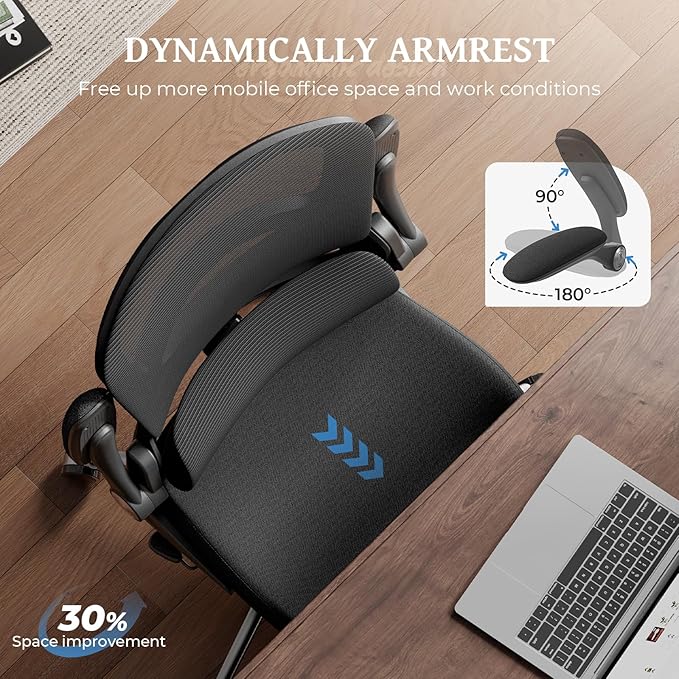 Ergonomic Office Chair - Office Desk Chair with Adjustable Lumbar Support - Mesh Comfy Chair with Flip-Up Arms - Heavy Duty Gaming Chairs for Adults Home and Business
