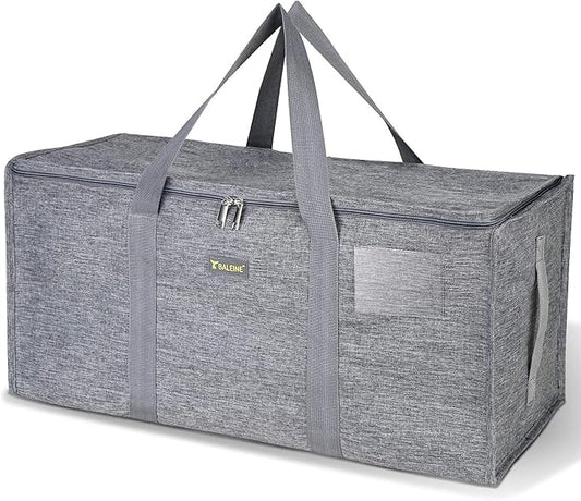 BALEINE Extra Large Storage Tote with Zippers & Carrying Handles, Heavy-Duty Oxford Fabric Moving Bags for Laundry, Space Saving, Storage, Winter Gray