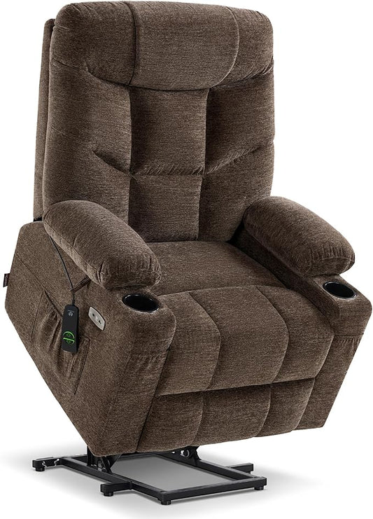 MCombo Power Lift Recliner Chair with Extended Footrest for Elderly People, Fabric 7283 (Brown, Large)