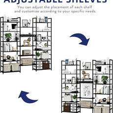 NUMENN Triple Wide 6 Tier Bookshelf, Rustic Industrial Style Bookcases and Bookshelves with 17 Open Display Shelves, Modern Tall Bookcase Furniture for Bedroom, Living Room and Home Office, Black