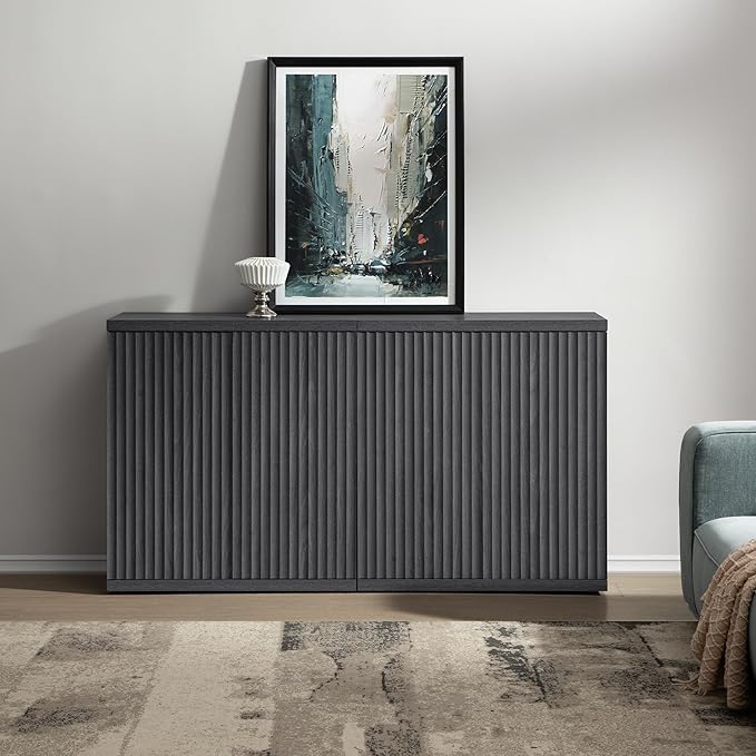 SICOTAS Buffet Cabinet with Storage Accent Sideboard Modern Credenza with Doors & Shelves Fluted Media Console Mid Century Coffee Bar Table for Living Room Kitchen Dining Room Hallway(3PCS)