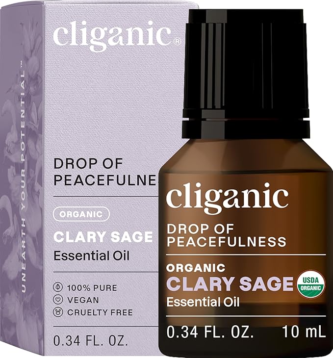 Cliganic Organic Clary Sage Essential Oil, 100% Pure Natural for Aromatherapy | Non-GMO Verified