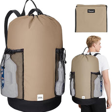 BALEINE 150L Laundry Bag Backpack, 900D Oxford Fabric Large Travel Laundry Bags with Shoulder Straps and 2 Mesh Pockets for College Dorm, Apartment, Laundromat (Khaki, 150L)