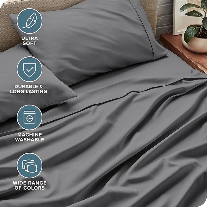 Bare Home RV Bunk Sheet Set - 1800 Ultra-Soft Microfiber - Double Brushed - Deep Pockets - Easy Fit - 3 Piece Set - Bed Sheets (RV Bunk (30x75), Grey) BareHome
