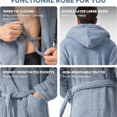 DAVID ARCHY Men's Hooded Robe Soft Coral Fleece Microfiber Bathrobe