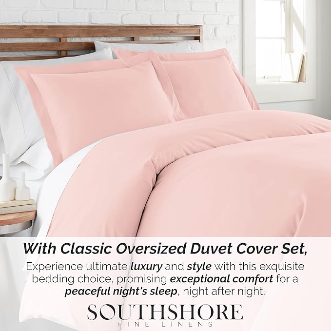 Southshore Fine Living, Inc. Premium Collection Oversized King Duvet Cover Set, Soft Duvet Cover 3-Piece, Two Matching Shams (108 in Wide x 98 in Long), Pastel Pink, King/California King