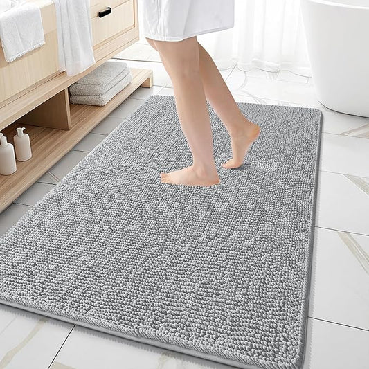 OLANLY Bathroom Rugs 59x35, Extra Soft Absorbent Chenille Bath Rugs, Rubber Backing Quick Dry, Machine Washable Bath Mats for Bathroom Floor, Tub and Shower, Home Decor Accessories, Light Grey