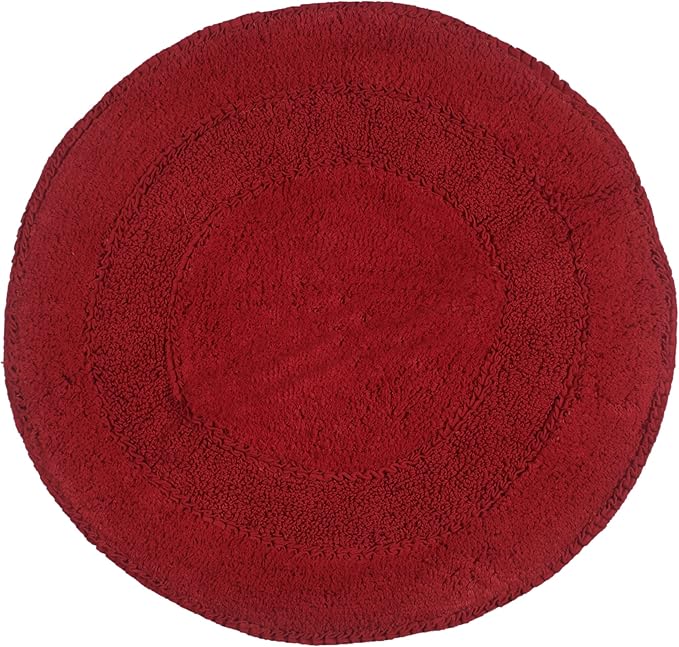 Home Weavers Double Ruffle Collection 100% Cotton Bath Rug, 28" Round – Soft, Absorbent, Non-Slip Bathroom Mat, Washable Floor Rug for Bathroom or Kitchen, Red