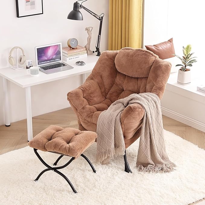 Tiita Lazy Chair with Ottoman, Modern Large Accent Lounge Chair, Leisure Sofa Armchair with Ottoman, Reading Chair with Footrest for Bedroom, Living Room, Dorm Rooms, Garden and Courtyard