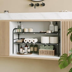 NETEL Under Sink Organizers and Storage, 2 Tier Expandable Under Cabinet Organizer Shelf with 8 Removable Panels,under sink shelf bathroom,Adjustable Shelf for Cupboard