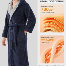 DAVID ARCHY Men's Hooded Robe Soft Coral Fleece Microfiber Bathrobe