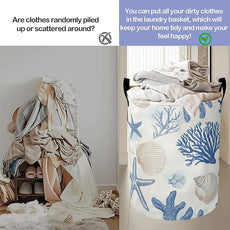 Vintage Starfish Laundry Basket, Shells Oxford Cloth Laundry Hamper With Handle Foldable Portable Clothes Storage Basket Storage Bag For Laundry Room/Bathroom/Bedroom/Dormitories