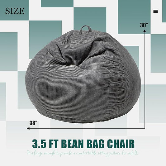 Hobestluk 3.5FT Bean Bag Chair Large Bean Bag with Filler Included Bean Bag Chairs for Adults Teardrop Bean Bag Chair with Removable Cover for Bedroom Living Room - (Large, Grey)