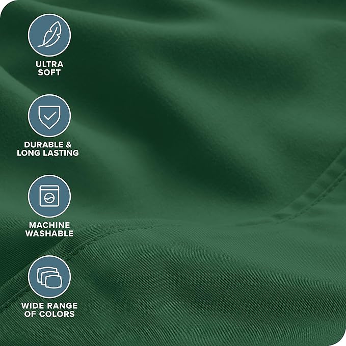 Bare Home Hotel Luxury Twin XL Sheet Set, Extra Soft, 4 Piece Set, Deep Pockets, Easy Fit, Cooling & Breathable, Wrinkle, Fade, Stain Resistant, Includes 2 Pillowcases (Twin XL, Forest Green)