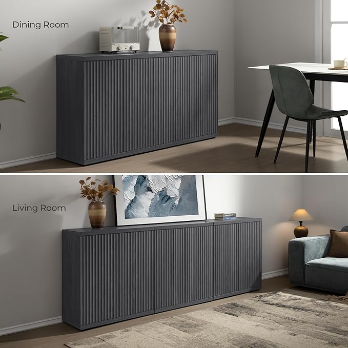 SICOTAS Buffet Cabinet with Storage Accent Sideboard Modern Credenza with Doors & Shelves Fluted Media Console Mid Century Coffee Bar Table for Living Room Kitchen Dining Room Hallway