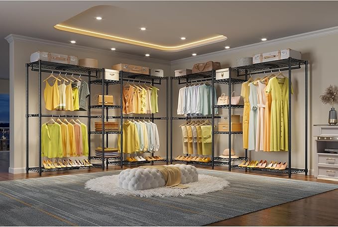 VIPEK X3 Expandable Heavy Duty Clothes Rack Adjustable from 5'2" to 8' with Adjustable Shelves and Hanger Rods, Large Freestanding Clothing Racks Reach-in & Walk-in Closet, Max Load 1210LBS, Black