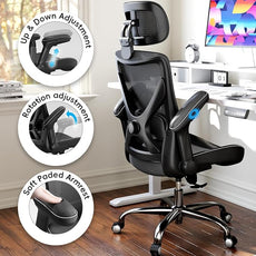 Ergonomic Office Chair-Computer X-Shaped Chair Mesh PU Leather with Adjustable Lumbar Support-Executive Desk Chair High Back with Headrest Flip-Up Arms for Long Hours (Black)