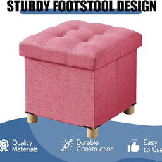 BRIAN & DANY 15 Inches Ottoman with Storage, Square Small Storage Ottoman Foot Rest with Legs, Ottomans Foot Stool for Dorm, Living Room, Entryway (Hot Pink)