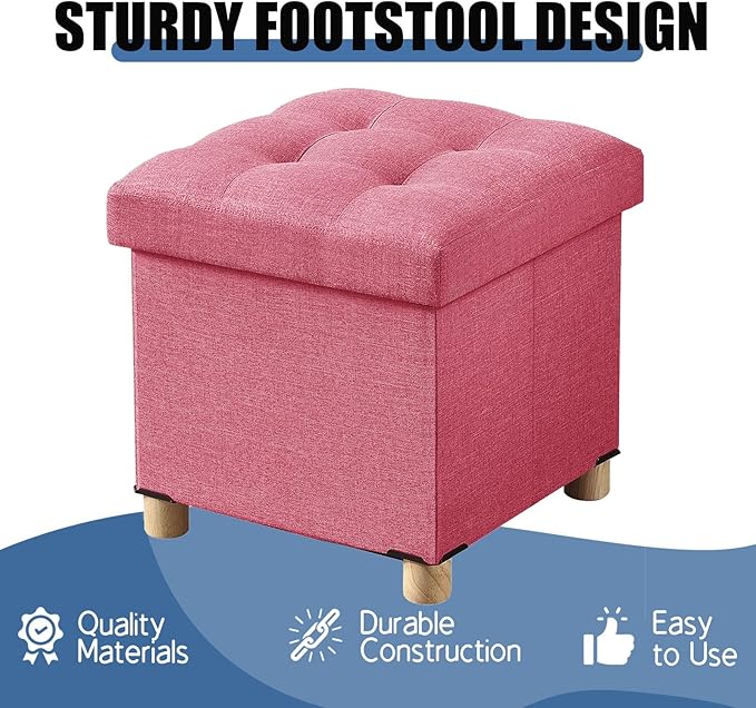 BRIAN & DANY 15 Inches Ottoman with Storage, Square Small Storage Ottoman Foot Rest with Legs, Ottomans Foot Stool for Dorm, Living Room, Entryway (Hot Pink)