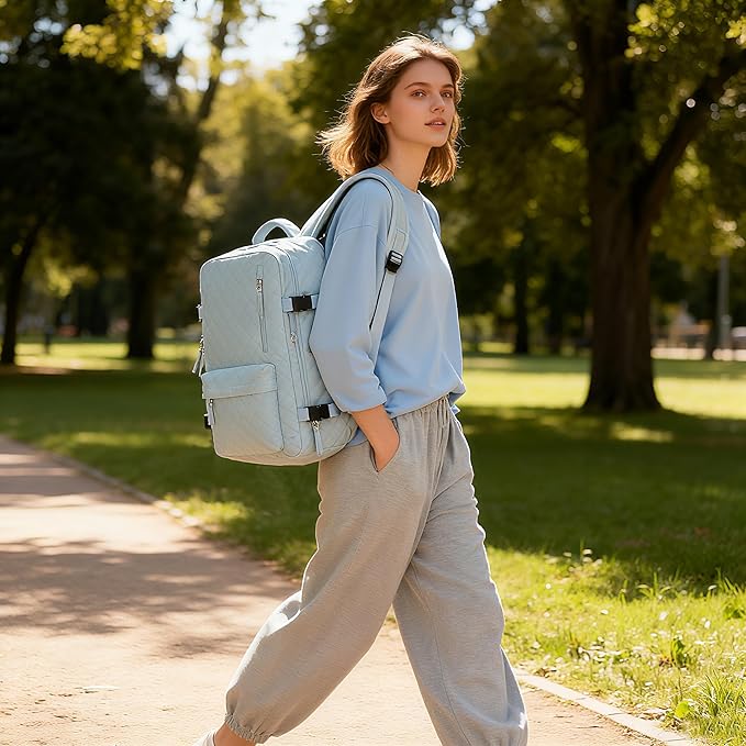 suwasp Vacuum Backpack Travel with Pump, Travel Backpack for Women Men, Vacuum Compression Bags with Laptop Compartment/Shoe Compartment, Personal Item Carry On Backpacks Flight Approved, Light Blue