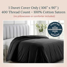California Design Den Duvet Cover King Size Only - Premium 400 Thread Count, Natural 100% Cotton King Comforter Cover, Soft Sateen Weave, Button Closure and Corner Ties - Black