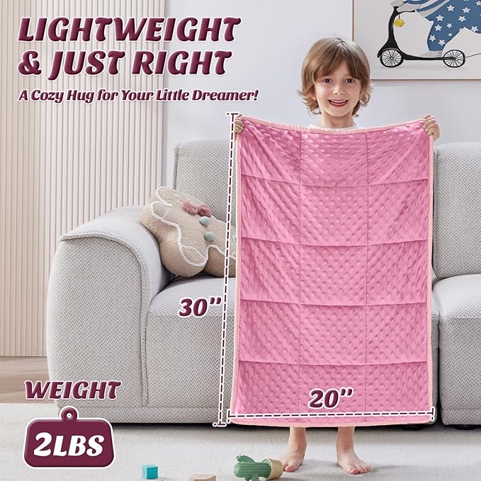 anfie Weighted Blanket Kids(30"x40" 2lbs) Weighted Blanket Cooling Blanket for Sleeping,Throw Size Breathable Blanket with Premium Glass Bead(Pink)