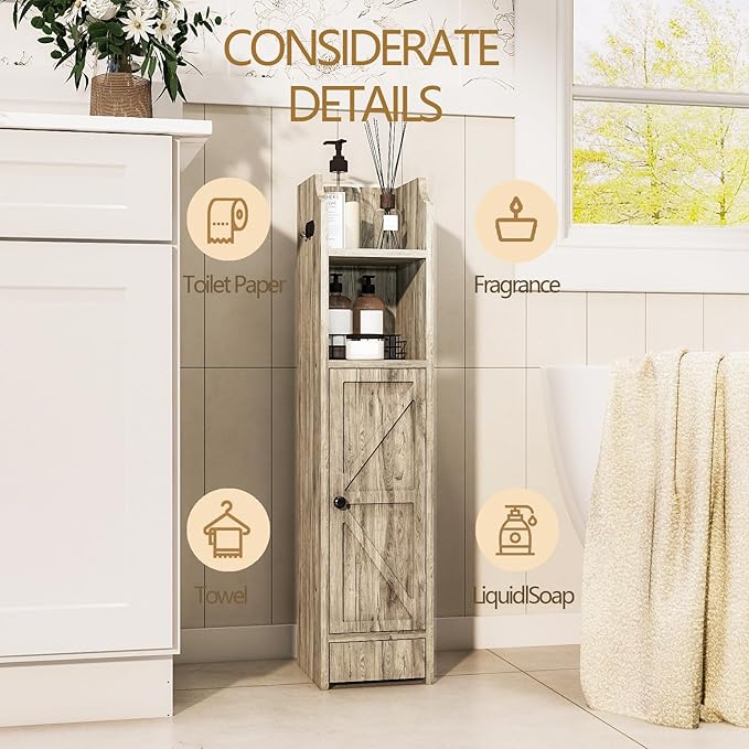 Small Bathroom Storage Cabinet, Toilet Paper Storage,Corner Floor Cabinet with Doors and Adjustable Shelf,Bathroom Organizer for Small Spaces Gray