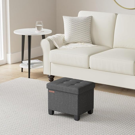 SONGMICS Storage Ottoman, Small Ottoman Foot Rest with Legs, 12.6 x 15.8 x 13.2 Inches Foot Stool, Load up to 660 lb, for Living Room, Bedroom, Dorm, Ink Black ULSF012B01