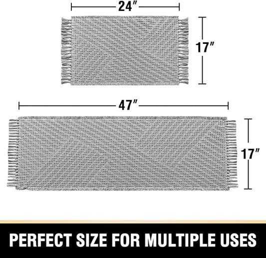 H.VERSAILTEX Waffle Bath Mat Super Absorbent Boho Bath Mat Non Slip Bath Rugs for Bathroom Floor Machine Washable Dry Fast Bathroom Rugs with Tassels (47 x 17 Plus 17 x 24 Inches, Dove)