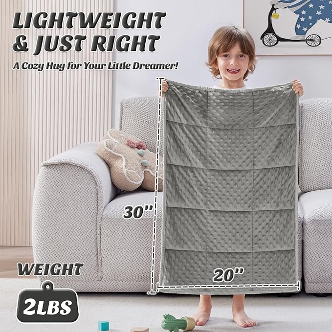 anfie Weighted Blanket Kids(20"x30" 2lbs) Weighted Blanket Cooling Blanket for Sleeping,Throw Size Breathable Blanket with Premium Glass Bead(Grey)