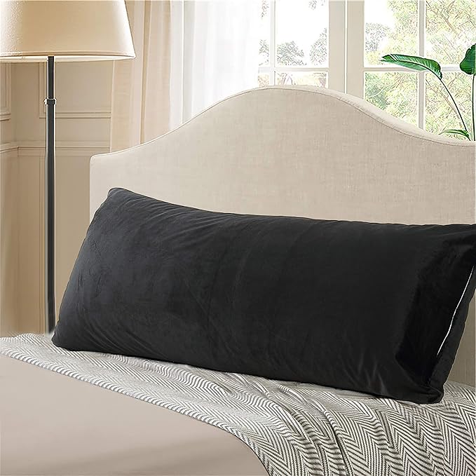 EVOLIVE Soft Micromink, Faux Fur, Faux Suede Body Pillow Cover 21"x54" Replacement with Zipper Closure (21"x54" Body Pillow Cover, Black)