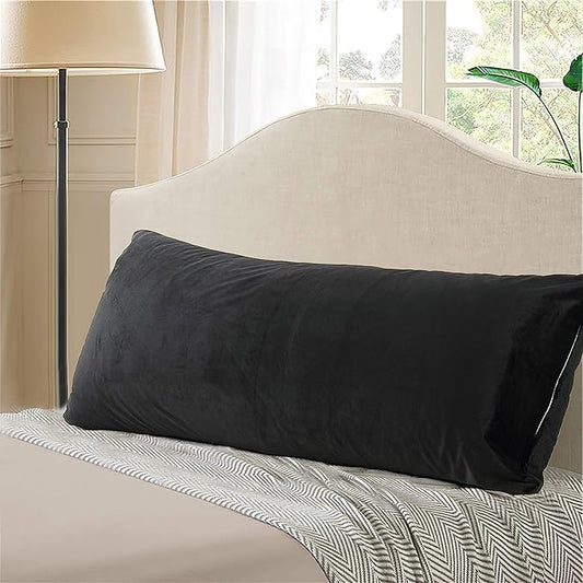 EVOLIVE Soft Micromink, Faux Fur, Faux Suede Body Pillow Cover 21"x54" Replacement with Zipper Closure (21"x54" Body Pillow Cover, Black)